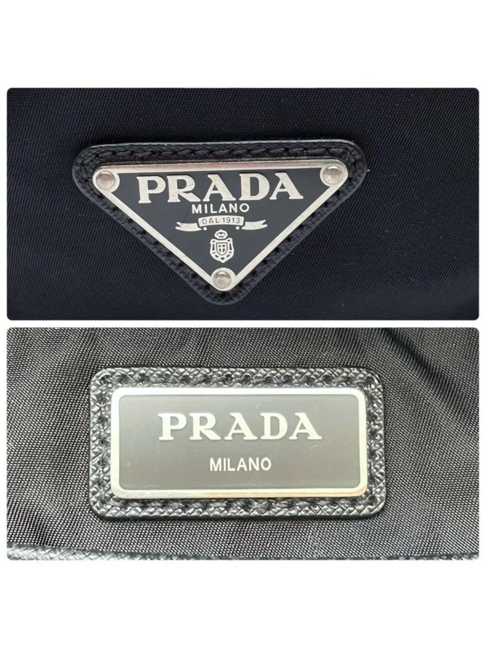 Prada Nylon Leather Triangle Plate Logo Backpack Black